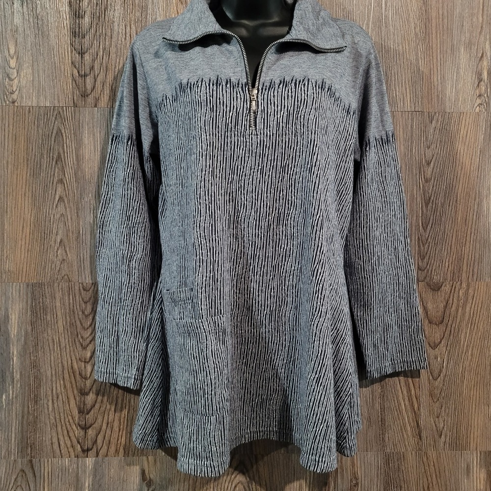 Parsley & Sage 1/4 Zip Pullover Size M Gray Abstract Pockets Artsy Neutral